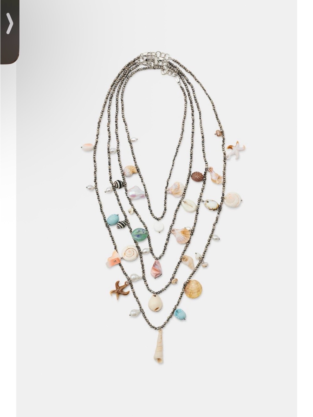 ZARA four beaded Shell Charm Necklace in Mixed Pastel Colors